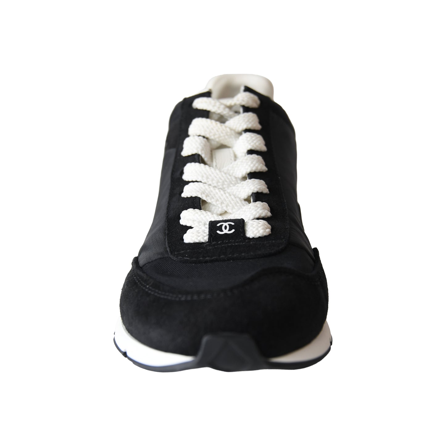 Chanel Interlocking CC Logo Suede Low Top Sneakers Black