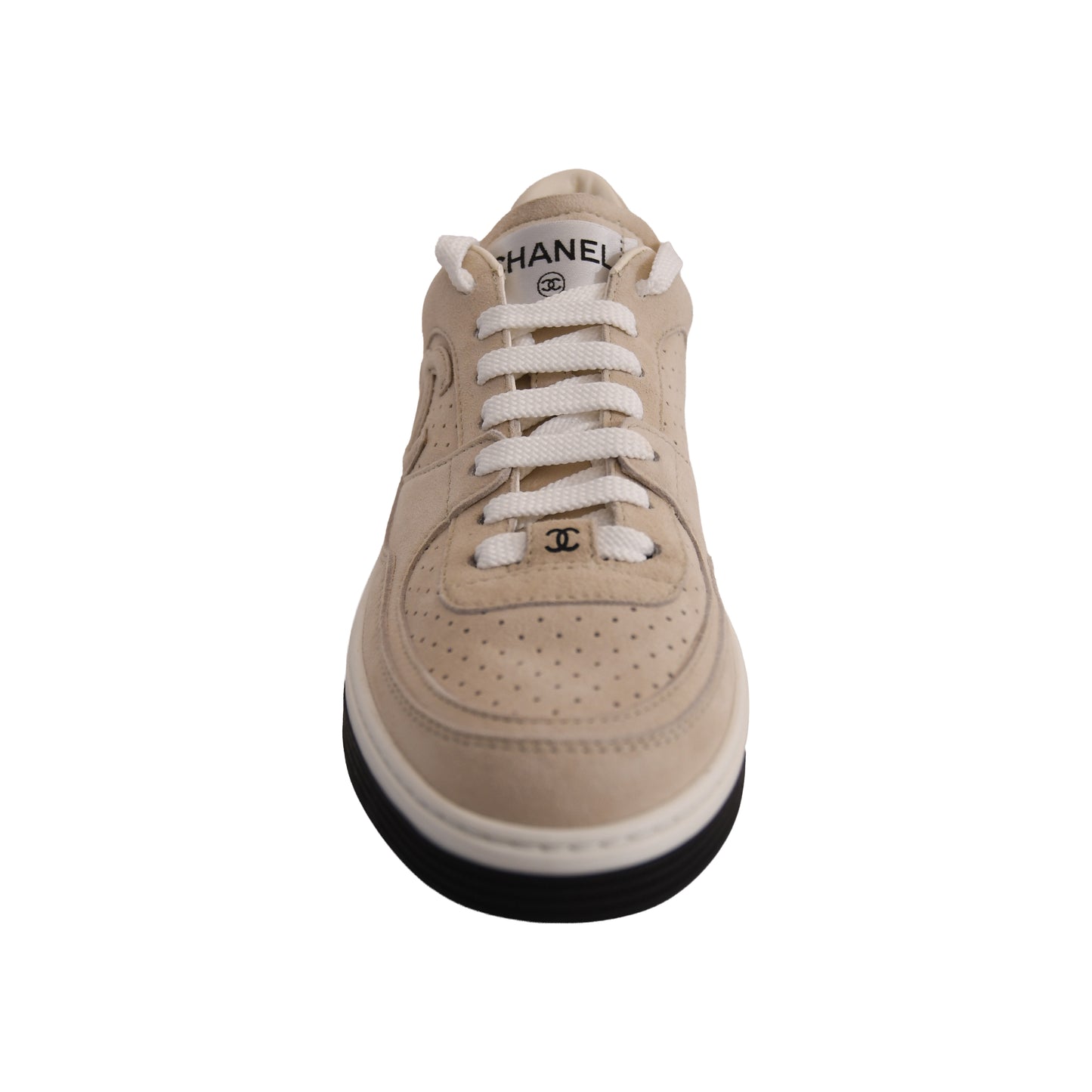 Chanel Interlocking CC Logo Suede Sneakers Light Beige