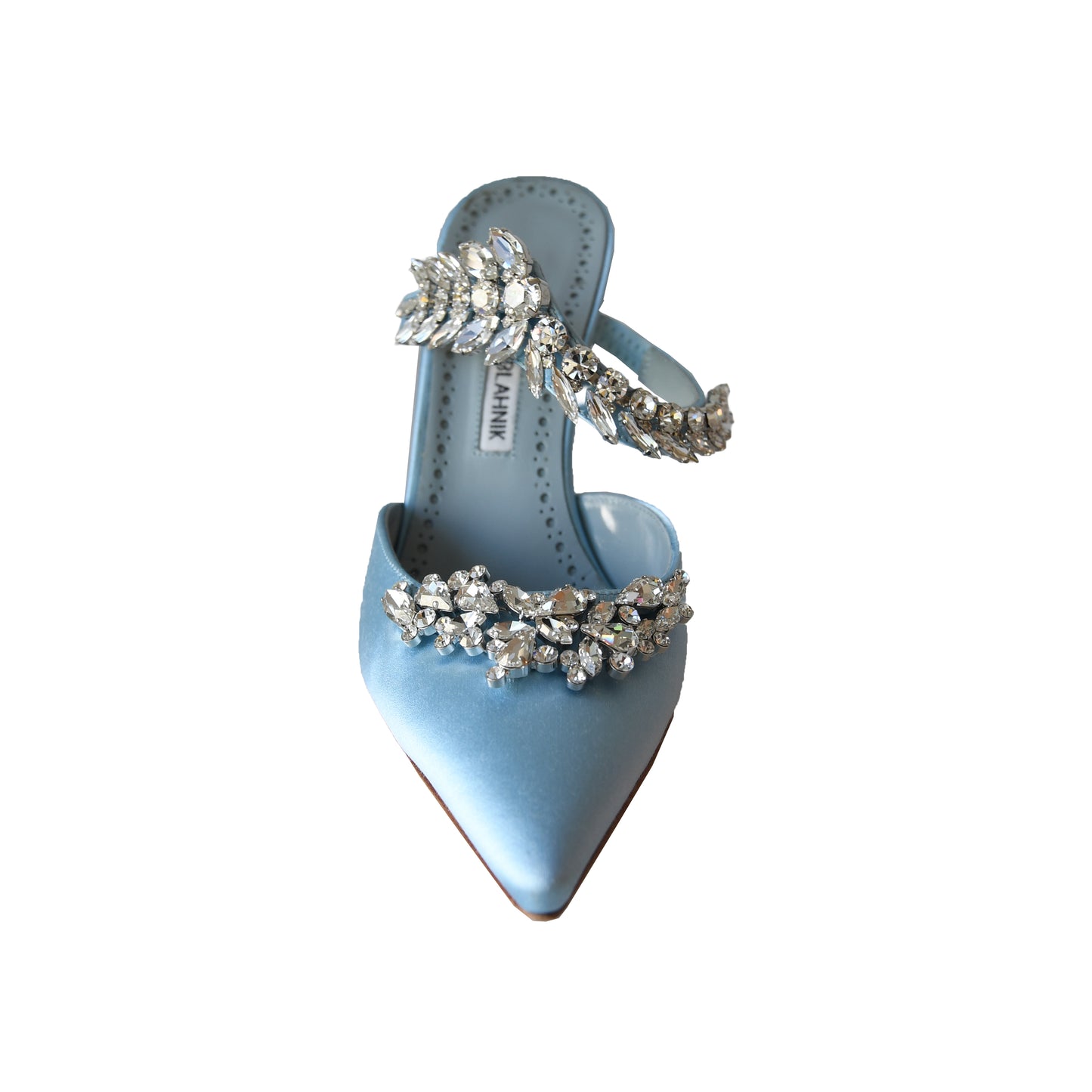 Manolo Blahnik Lurum Satin Mules Heels Blue-NOBLEMARS