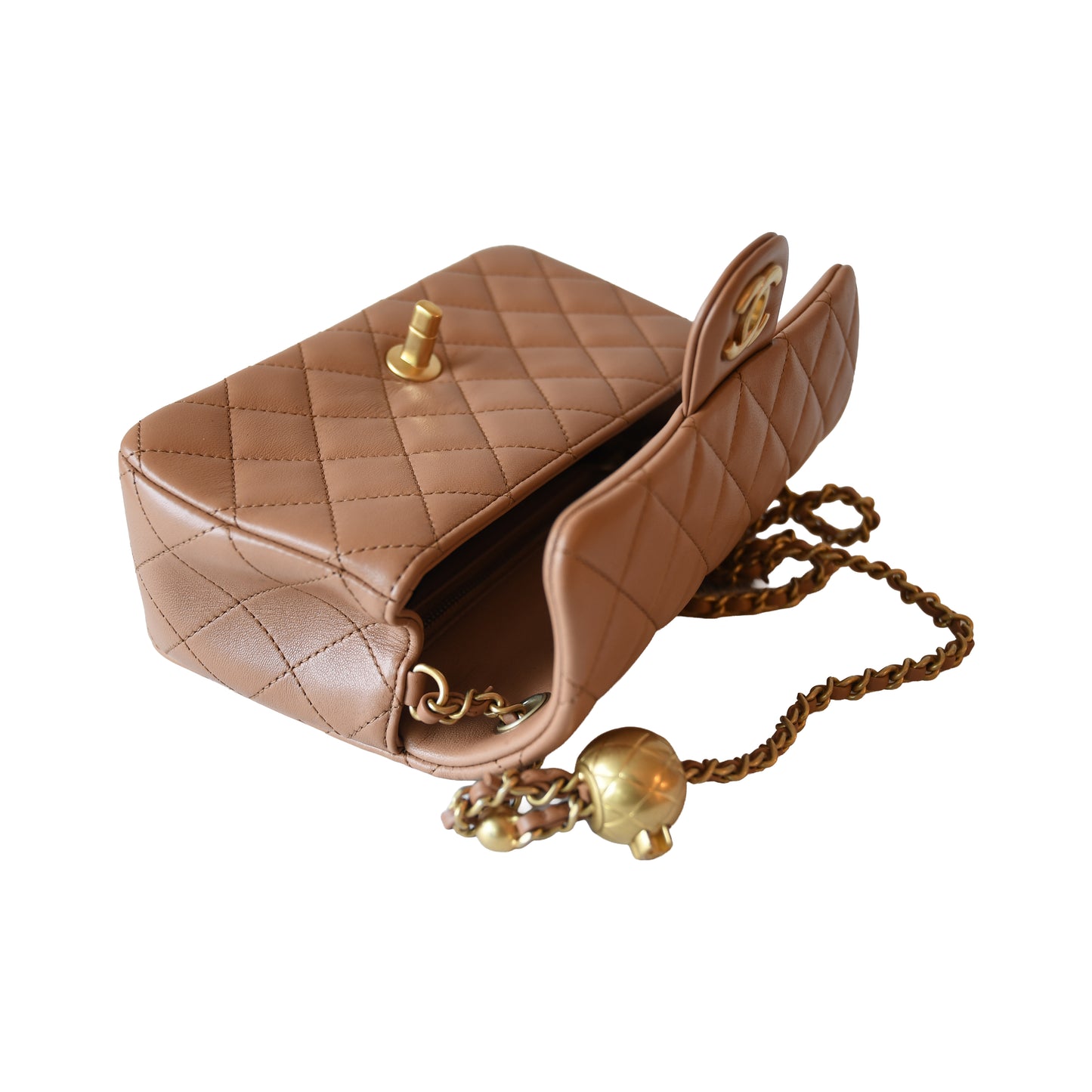 Chanel Lambskin Quilted Mini CC Pearl Crush Rectangular Flap Bag Caramel-NOBLEMARS