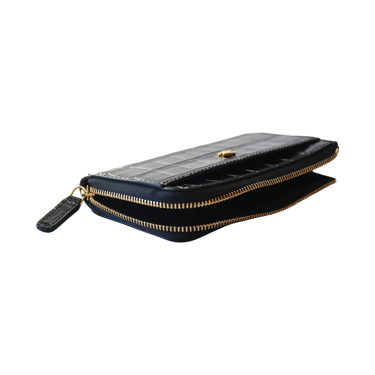 Chanel Crocodile Embossed Calfskin Fragment Case Zipped Card Holder Black-NOBLEMARS