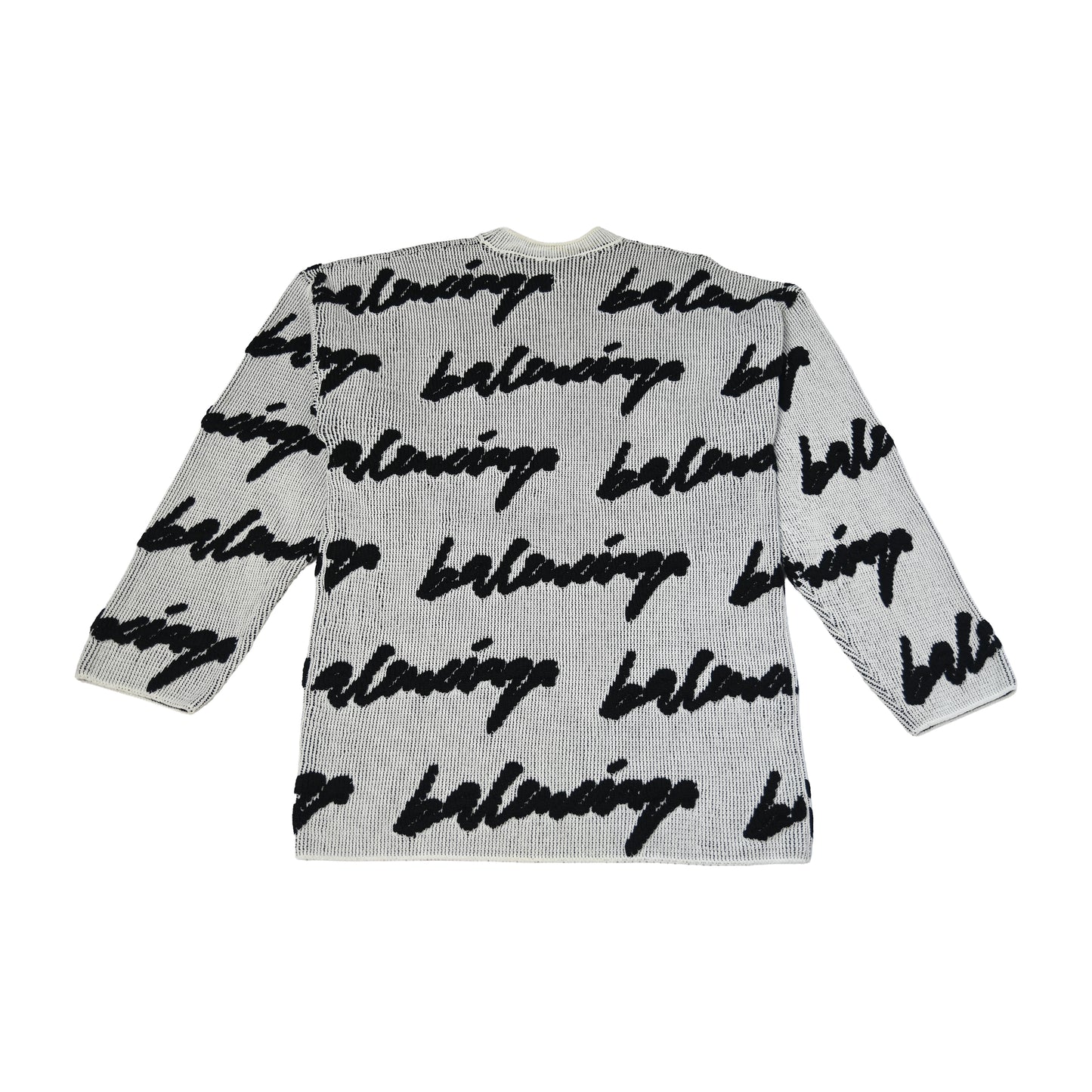 Balenciaga Scribble Logo Intarsia Knit Oversized Sweater Black White-NOBLEMARS