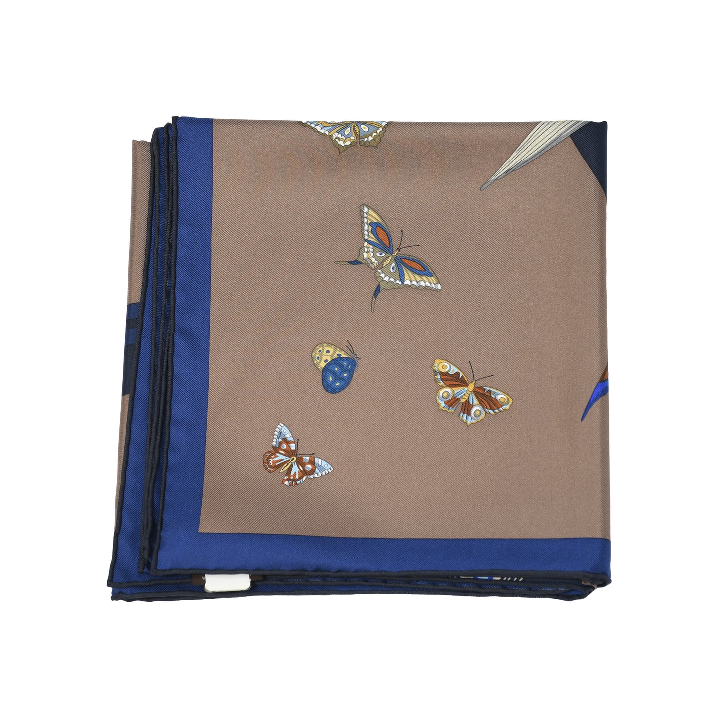 Hermes Silk "Hermes Story" Square Scarf 90 Marron Glace Blue-NOBLEMARS
