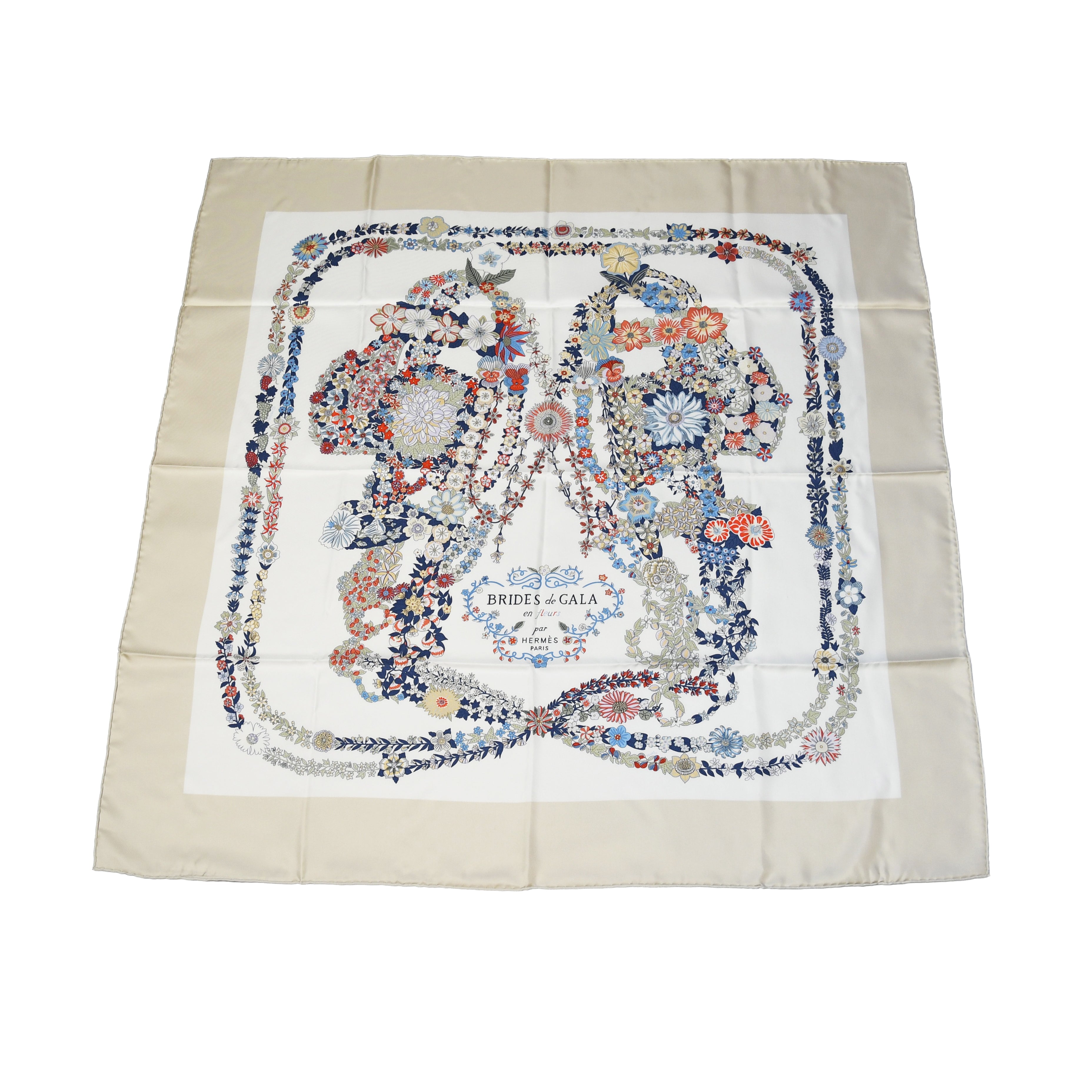 Hermes Brides de Gala en Fleurs 90 Silk Square Scarf Multicolor