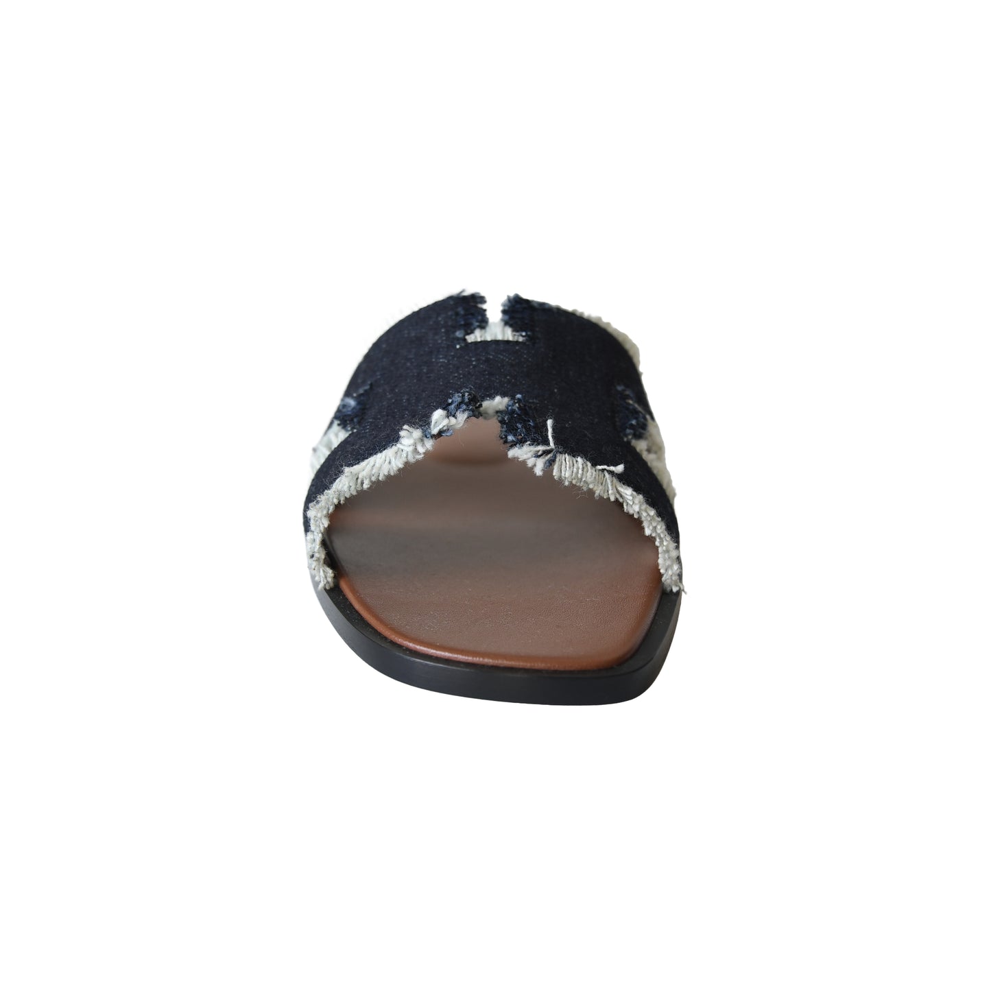 Hermes Oran Fringed Denim Sandal Dark Blue Denim