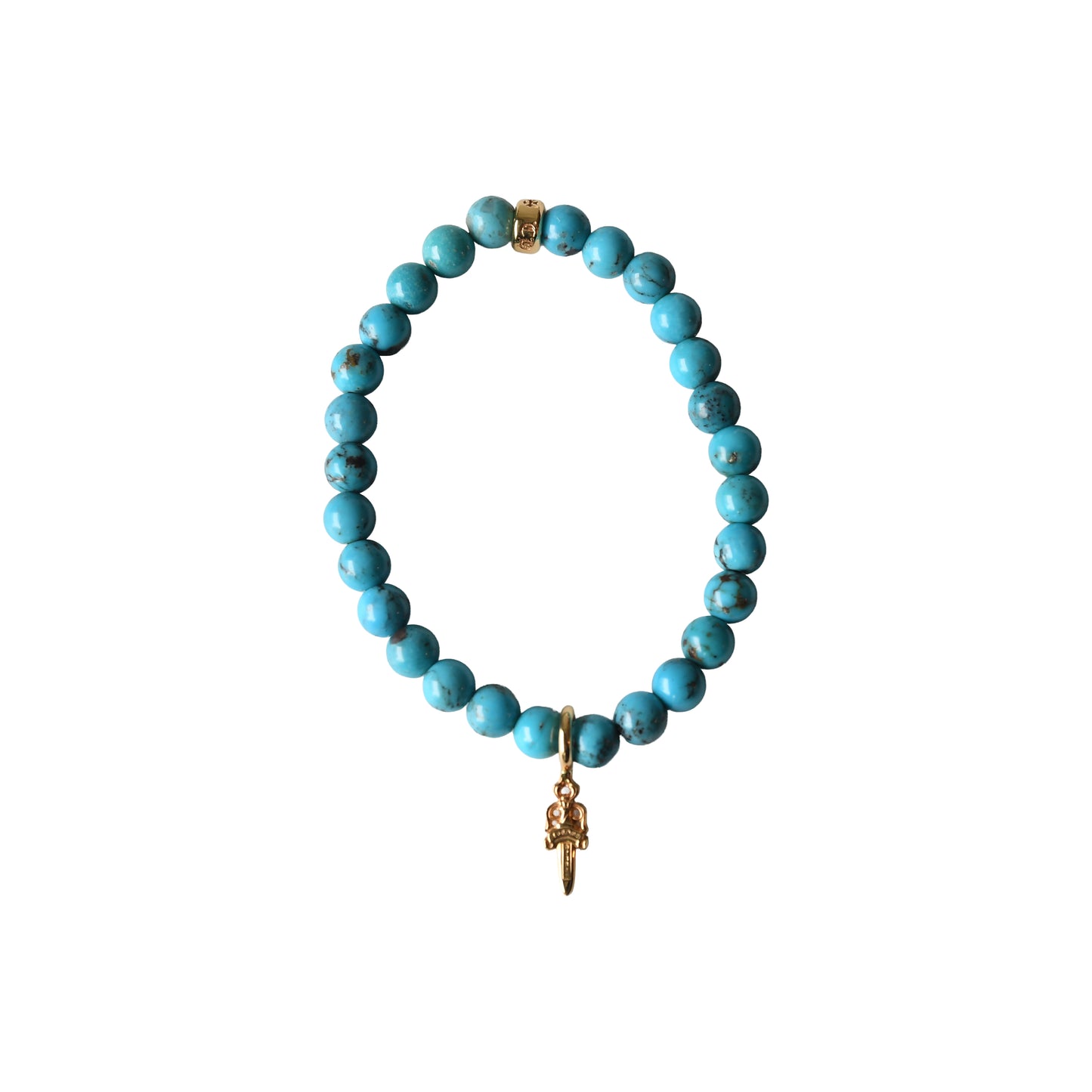 Chrome Hearts 22K Gold Turquoise Bead Bracelet with Dagger Charm Turquoise