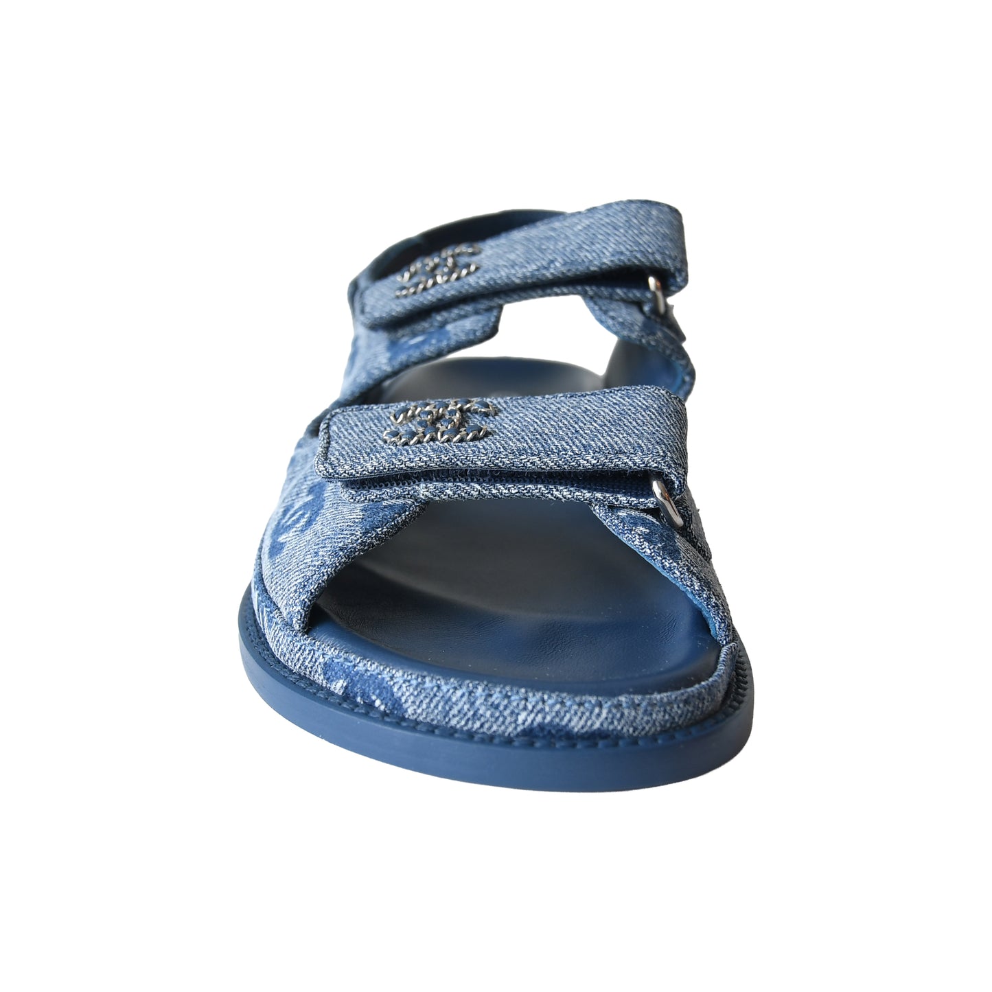 Chanel Printed Denim Interlocking CC Dad Sandals Blue