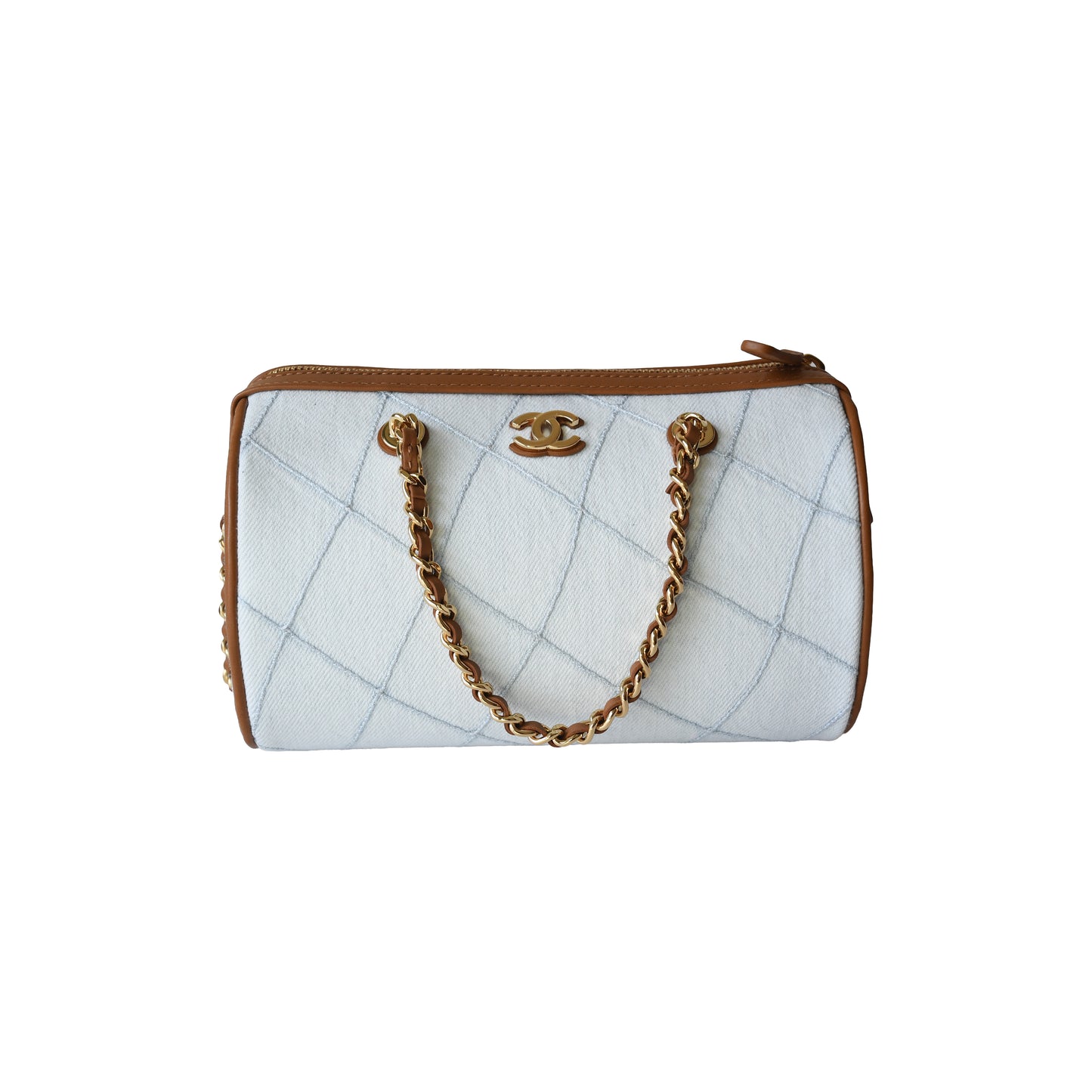 Chanel Quilted Coco Beach Mini Timeless Bowling Bag Light Blue White