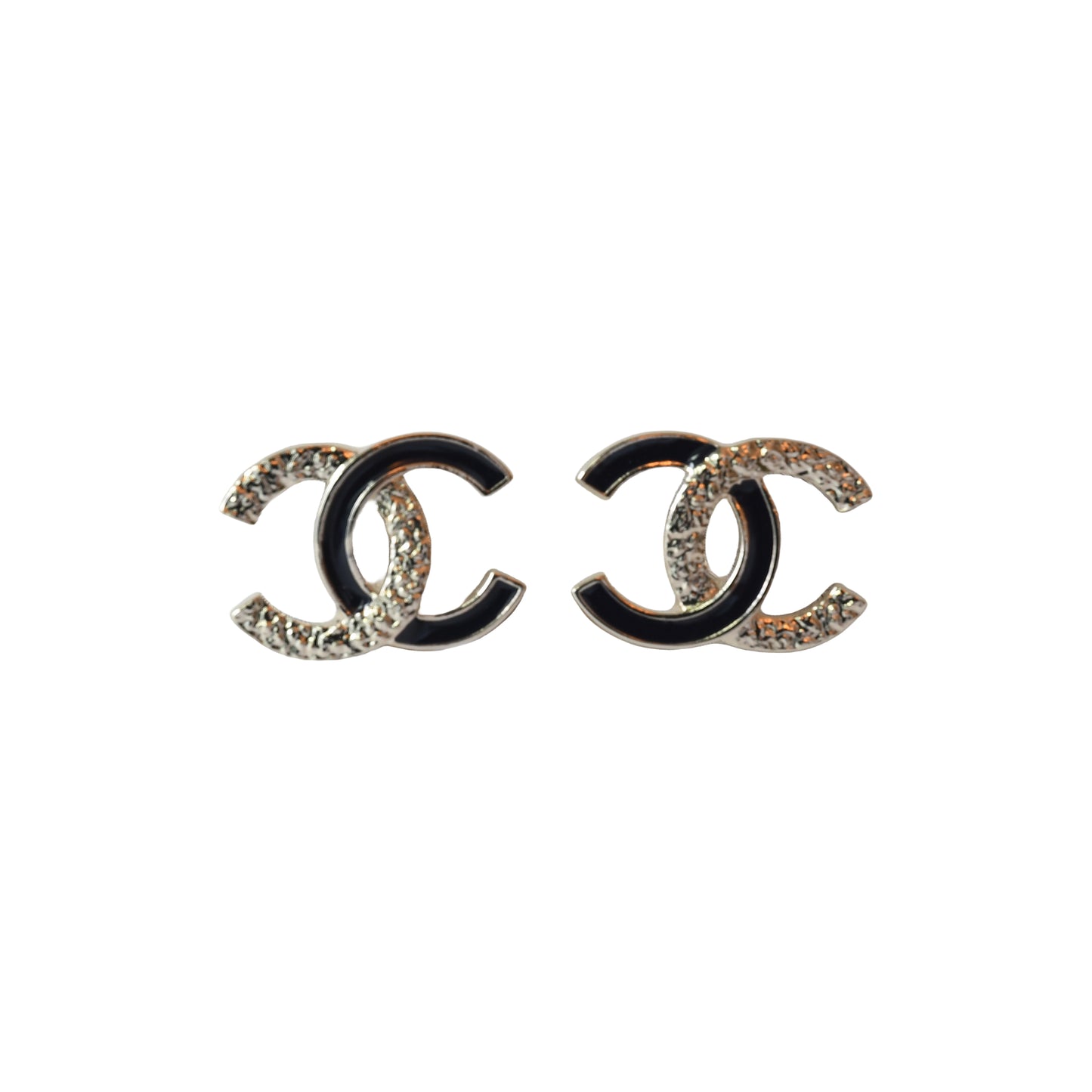 Chanel CC Textured Metal Resin Stud Earrings Gold Black