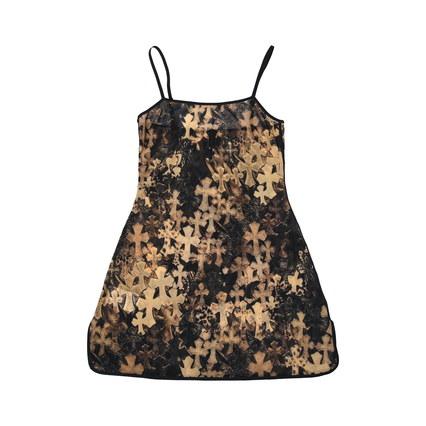 Chrome Hearts Waterfall Cross Patch Print Mesh Slip Dress