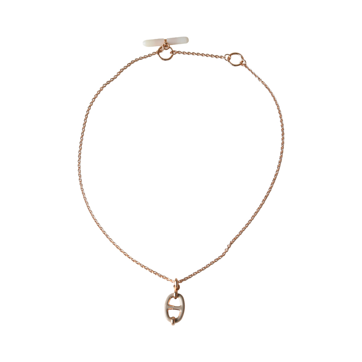 Hermes Mini Maillon Pendant Necklace Rose Gold Hardware Grey