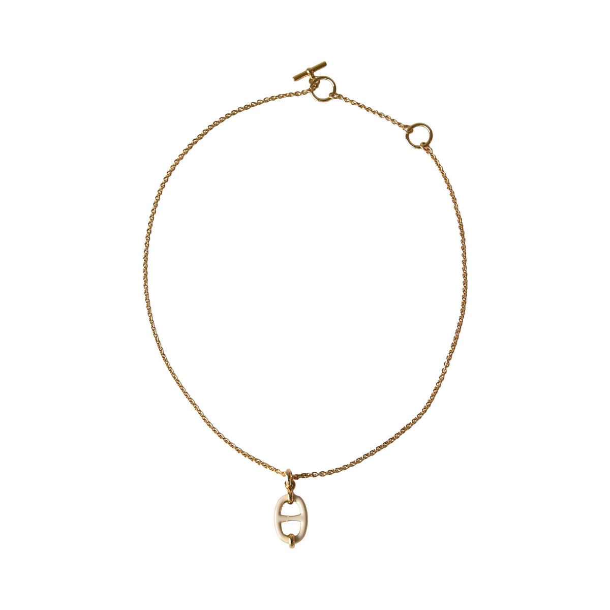 Hermes Mini Maillon Pendant Necklace Gold Hardware White