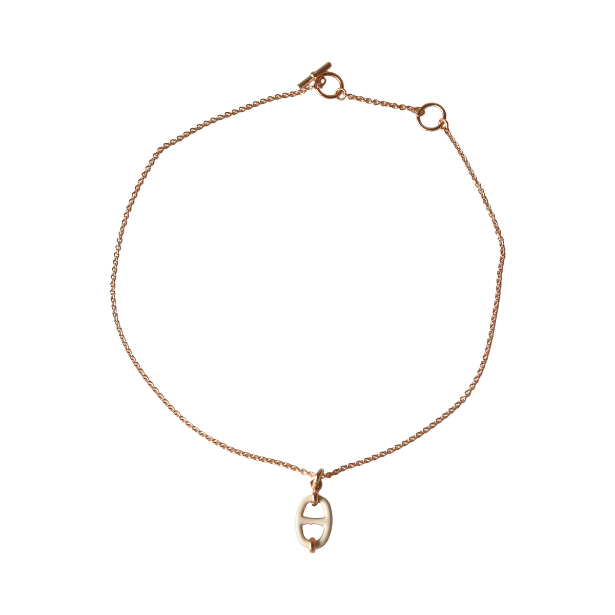 Hermes Mini Maillon Pendant Necklace Rose Gold Hardware White
