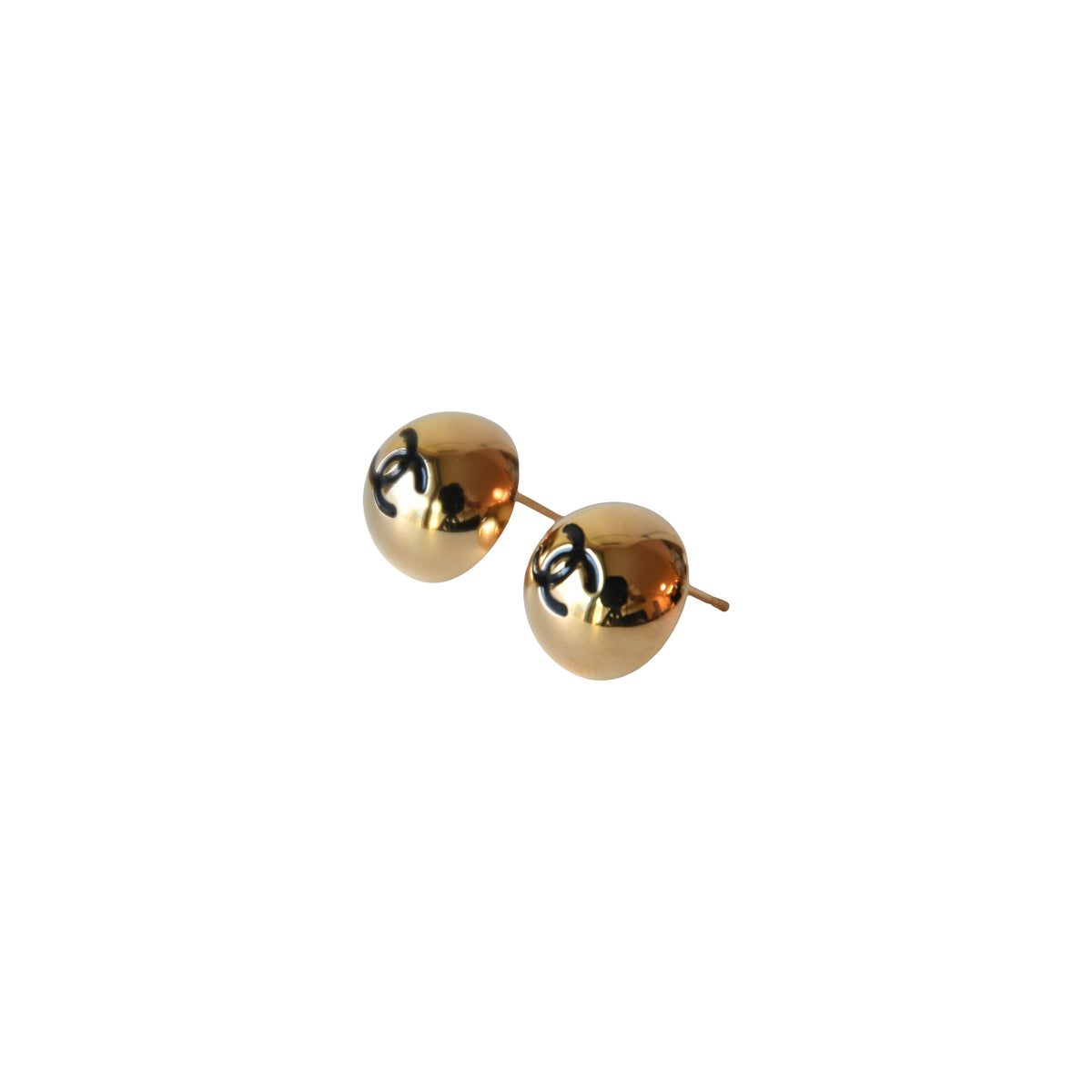 Chanel CC Logo Stud Ball Earrings Gold-NOBLEMARS