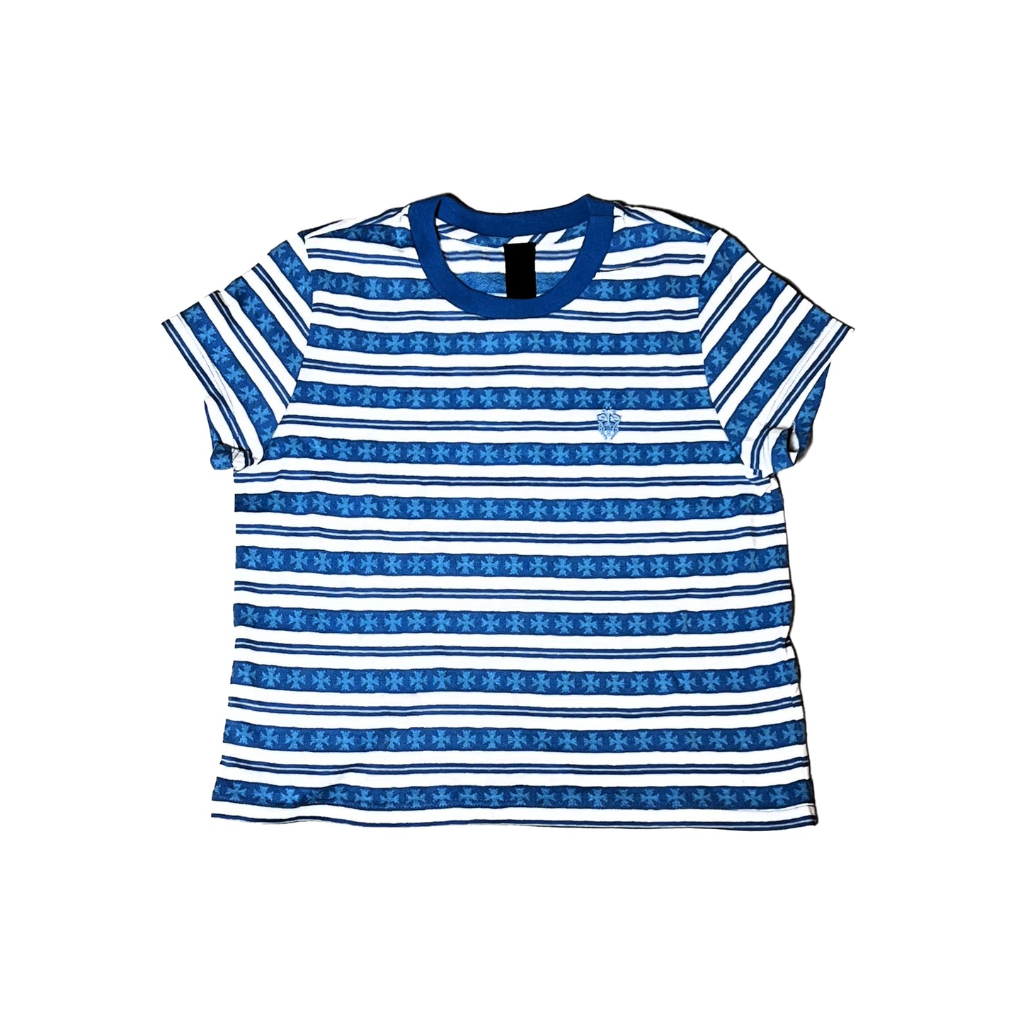 Chrome Hearts Teens From Mars Striped Plus Cross T-Shirts Blue - NOBLEMARS