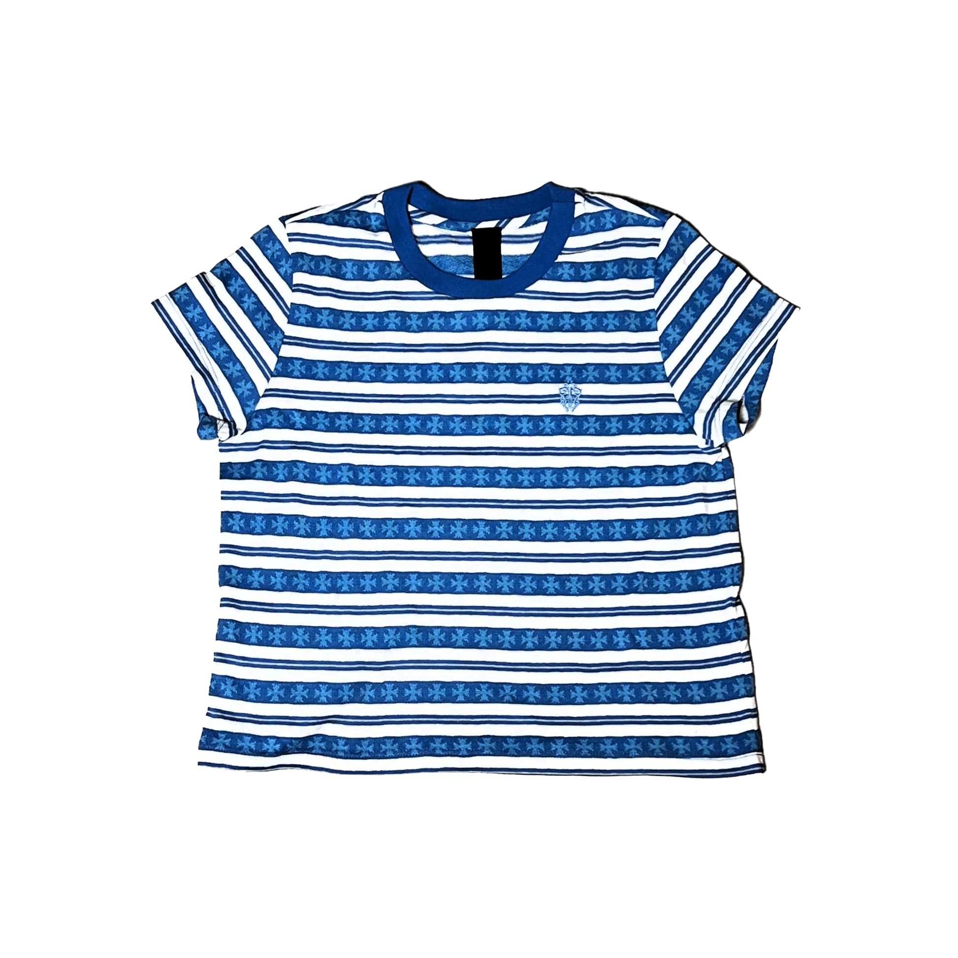 Chrome Hearts Teens From Mars Striped Plus Cross T-Shirts Blue - NOBLEMARS