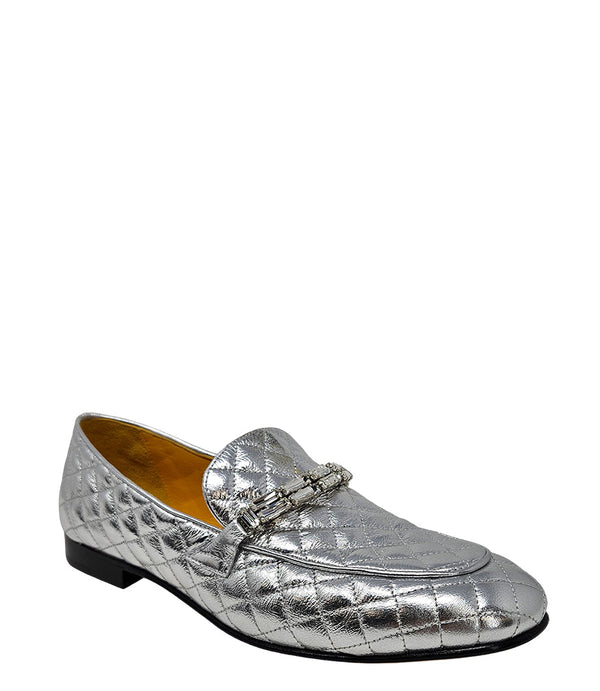 Madison Maison Silver Quilted Flat Loafer-NOBLEMARS