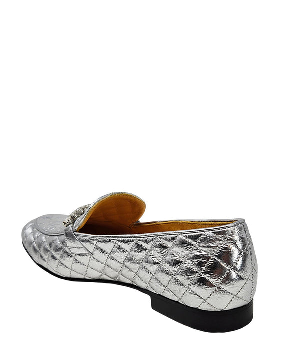 Madison Maison Silver Quilted Flat Loafer-NOBLEMARS
