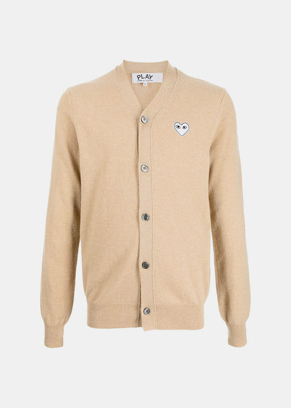 Comme des Garcons Play Camel & White Heart Patch Cardigan - NOBLEMARS