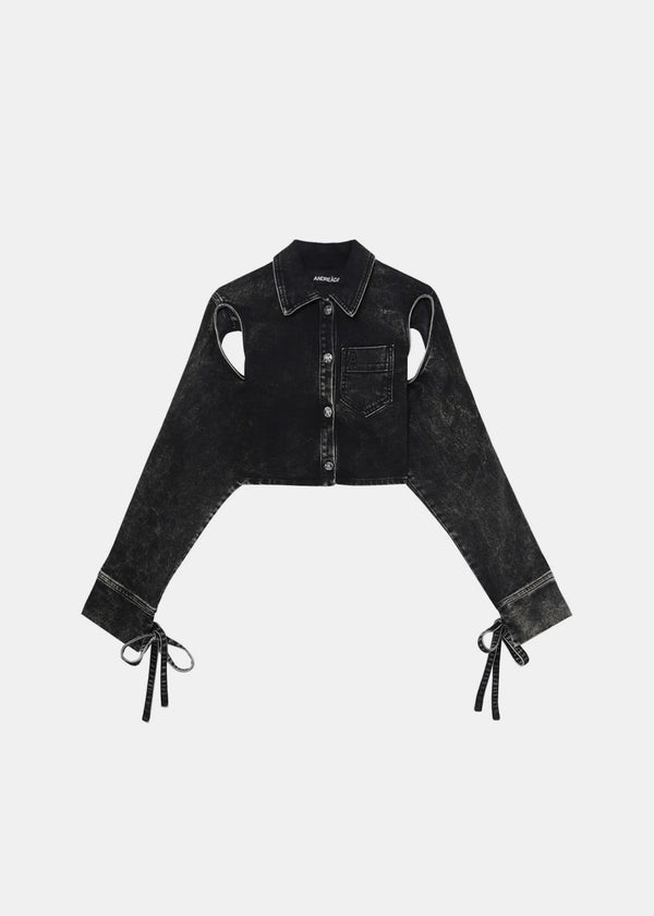 Andre¨¡damo Black Cut-Out Cropped Shirt - NOBLEMARS