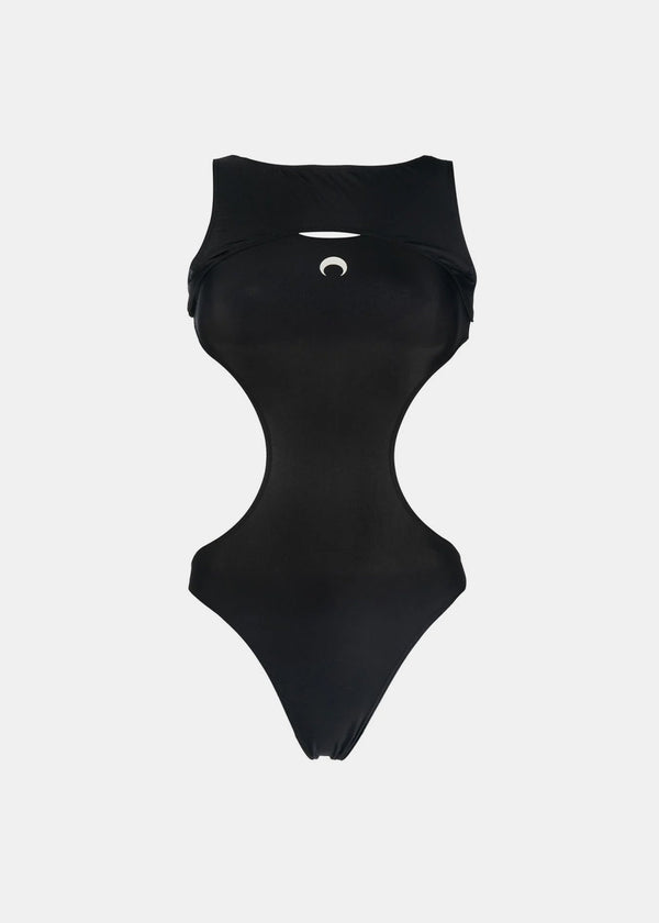 Marine Serre Black Crescent Moon-Print Swimsuit - NOBLEMARS