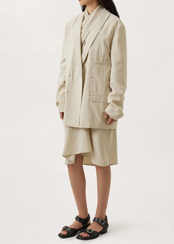 Lemaire Beige Belted Double Breasted Jacket - NOBLEMARS