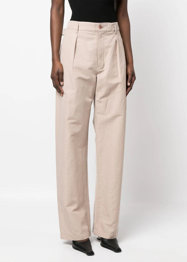 Lemaire Beige Pleated Straight Pants - NOBLEMARS