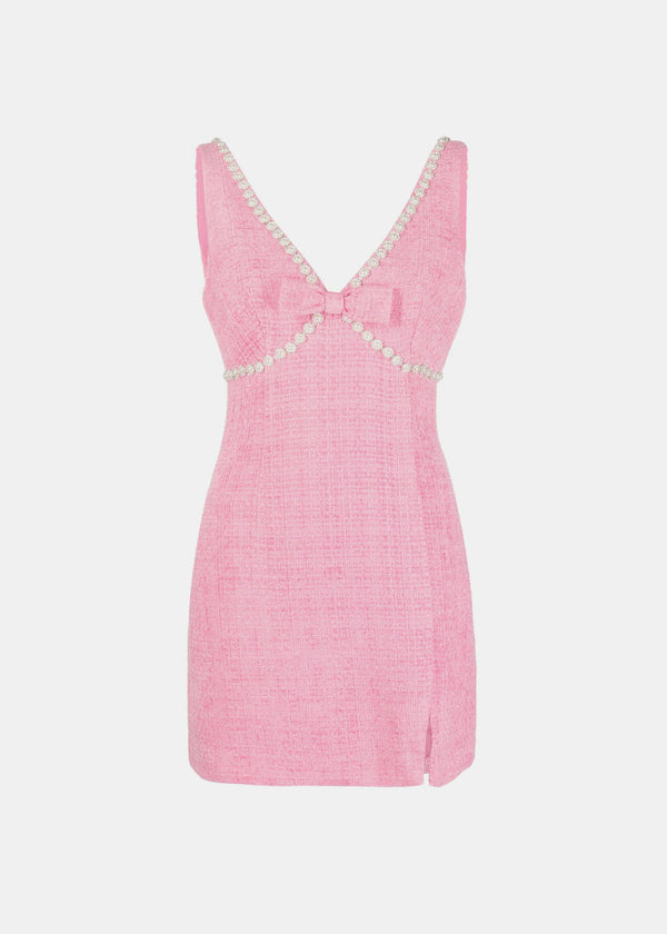 Self-Portrait Pink Boucle V-Neck Mini Dress - NOBLEMARS