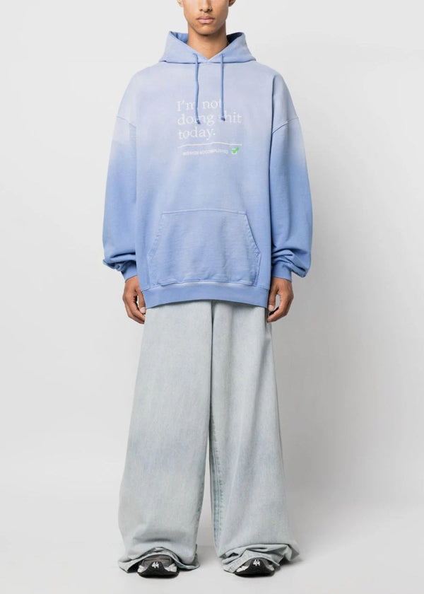 VETEMENTS Blue Not Doing Shit Today Hoodie - NOBLEMARS