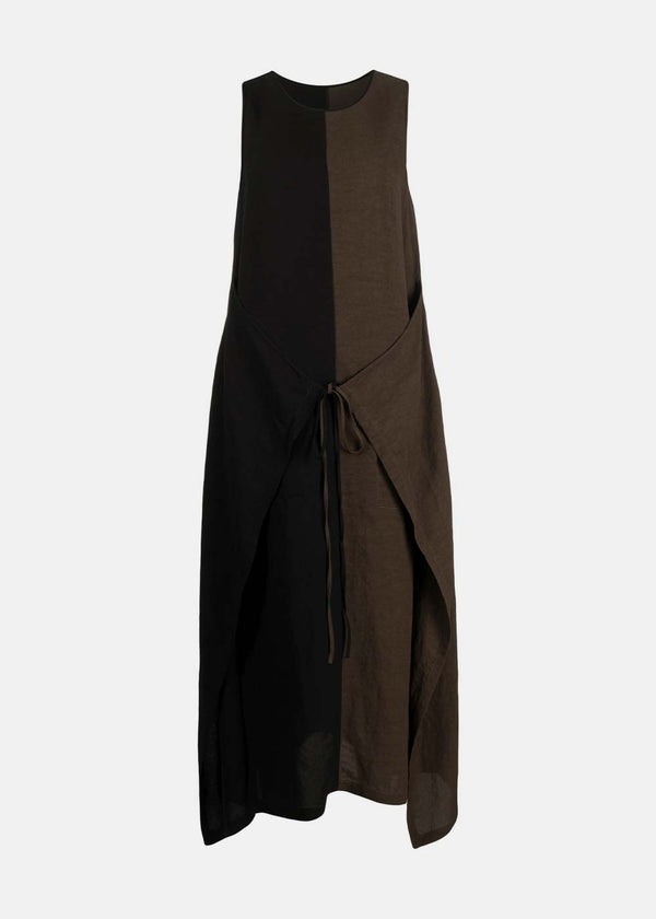 UMA WANG Brown Colour-block Sleeveless Midi Dress - NOBLEMARS