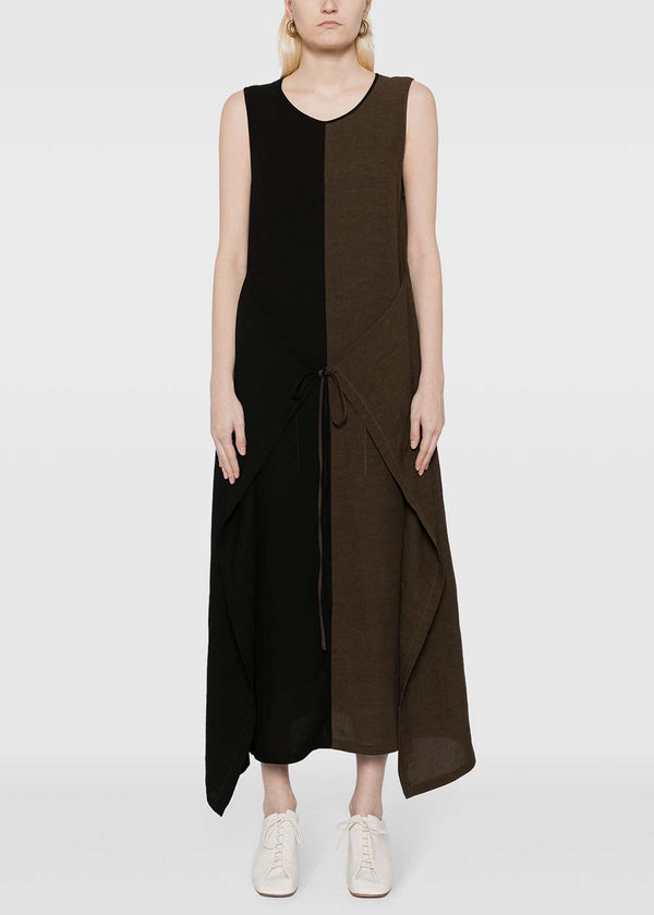 UMA WANG Brown Colour-block Sleeveless Midi Dress - NOBLEMARS