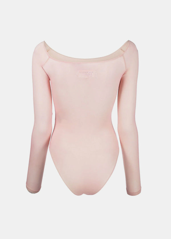 Mm6 Maison Margiela Pink Semi-Sheer Bodysuit - NOBLEMARS