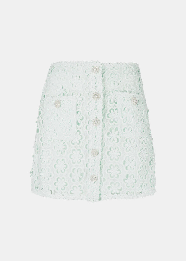 Self-Portrait Mint Daisy Guipure Mini Skirt - NOBLEMARS