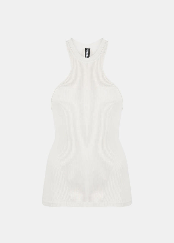 Andre¨¡damo White Ribbed Jersey Tank Top - NOBLEMARS