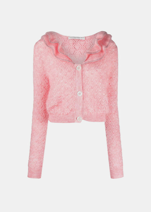 Alessandra Rich Pink Mohair Lace Knit Cardigan