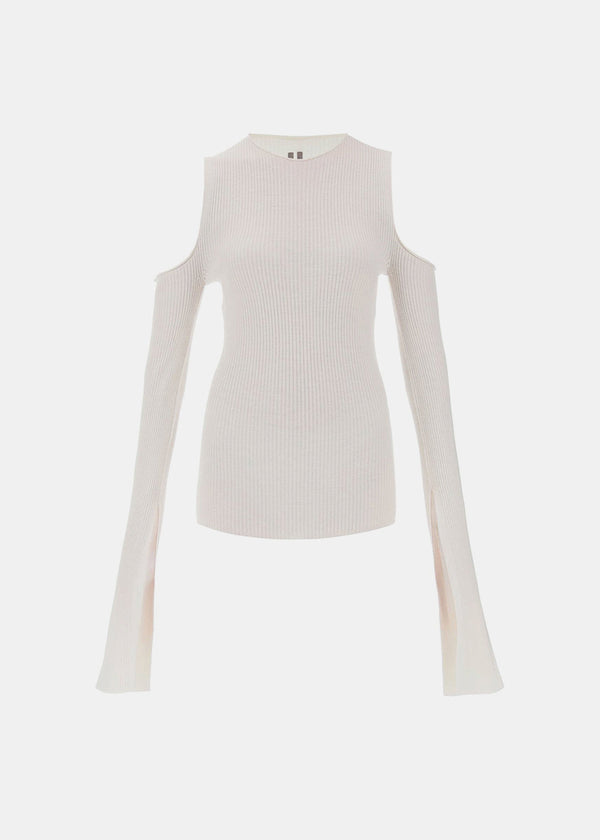 RICK OWENS White Open-Shoulder Ribbed Top - NOBLEMARS