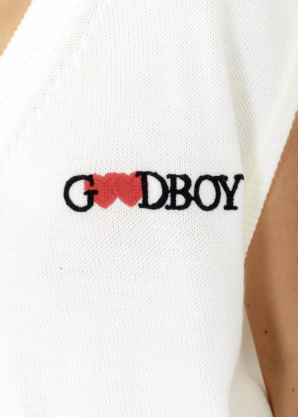 XOXOGOODBOY White Logo Embroidery Knit Vet - NOBLEMARS