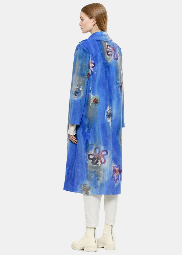 Avant Toi China Blue Needle-Punch Floral Coat - NOBLEMARS