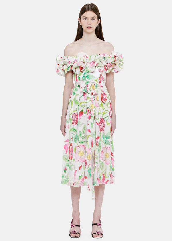 Andrew Gn White Floral Prairie Dress - NOBLEMARS