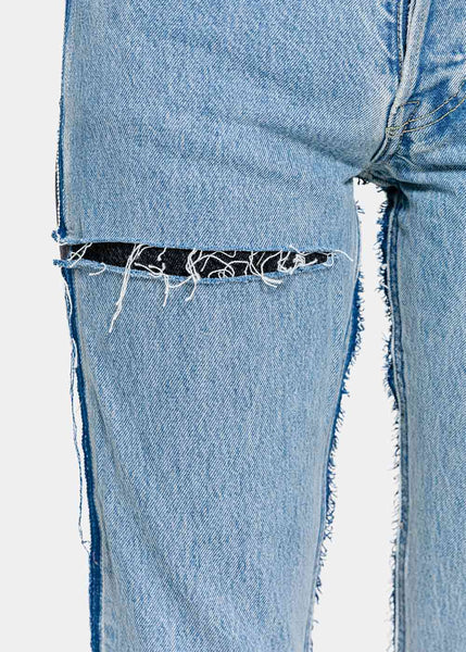VETEMENTS Blue & Black Reworked Jeans   NOBLEMARS