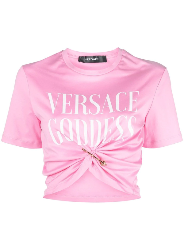 VERSACE WOMEN GODDESS CROPPED TWISTED T-SHIRT - NOBLEMARS