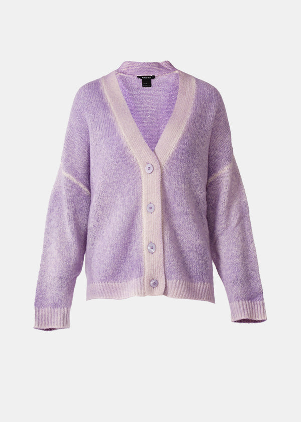 Avant Toi Purple Hand Painted V Neck Cardigan In Brushed Cashmere Silk - NOBLEMARS