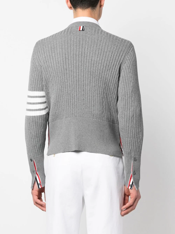 THOM BROWNE MEN 4 BAR RIBBED KNIT ROUND NECK PULLOVER - NOBLEMARS