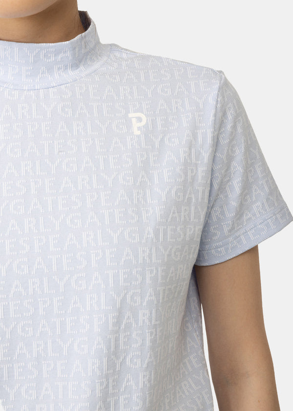 PEARLY GATES Blue Logo Jacquard Short Sleeves High Neck T-shirt - NOBLEMARS