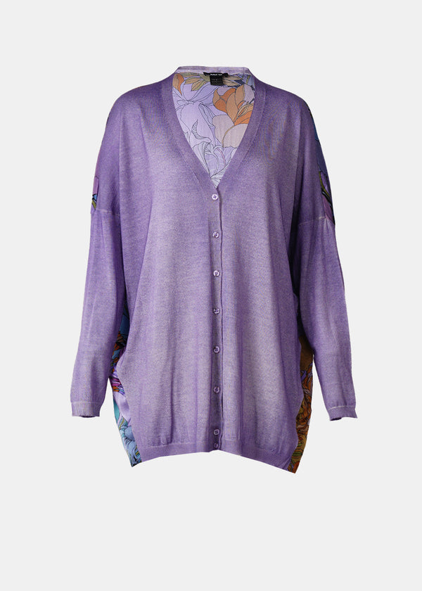 Avant Toi Purple Cashmere Silk Cardigan With Back Peonies Silk - NOBLEMARS