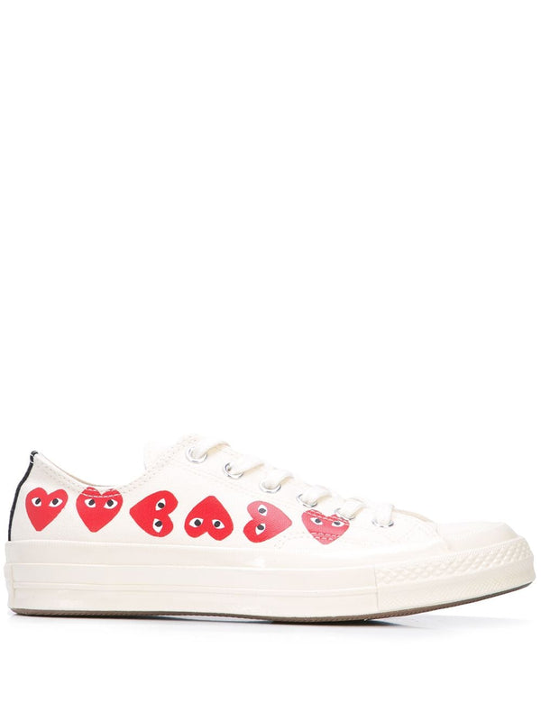 COMME DES GARCONS PLAY X CONVERSE CHUCK TAYLOR MULTI HEART LOW TOP SNEAKERS - NOBLEMARS