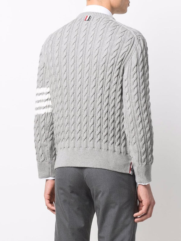 THOM BROWNE MEN CABLED PULLOVER W/ 4BAR IN COTTON - NOBLEMARS