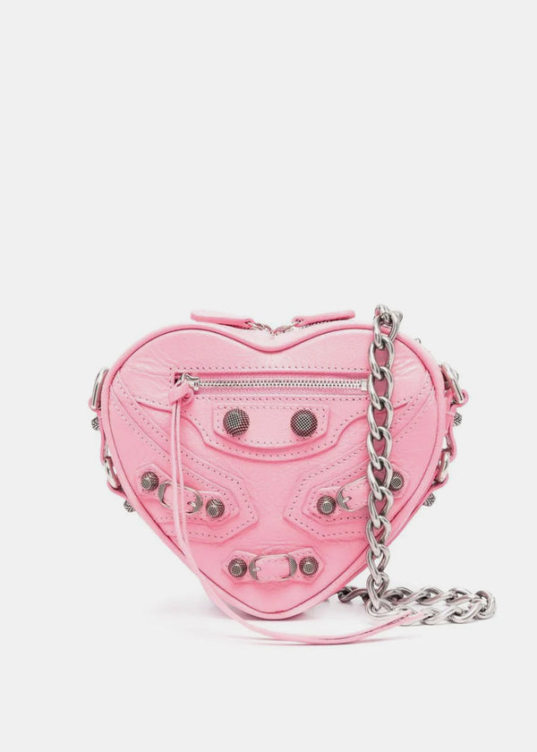 Balenciaga Pink Mini Le Cagole Heart Leather Crossbody Bag - NOBLEMARS
