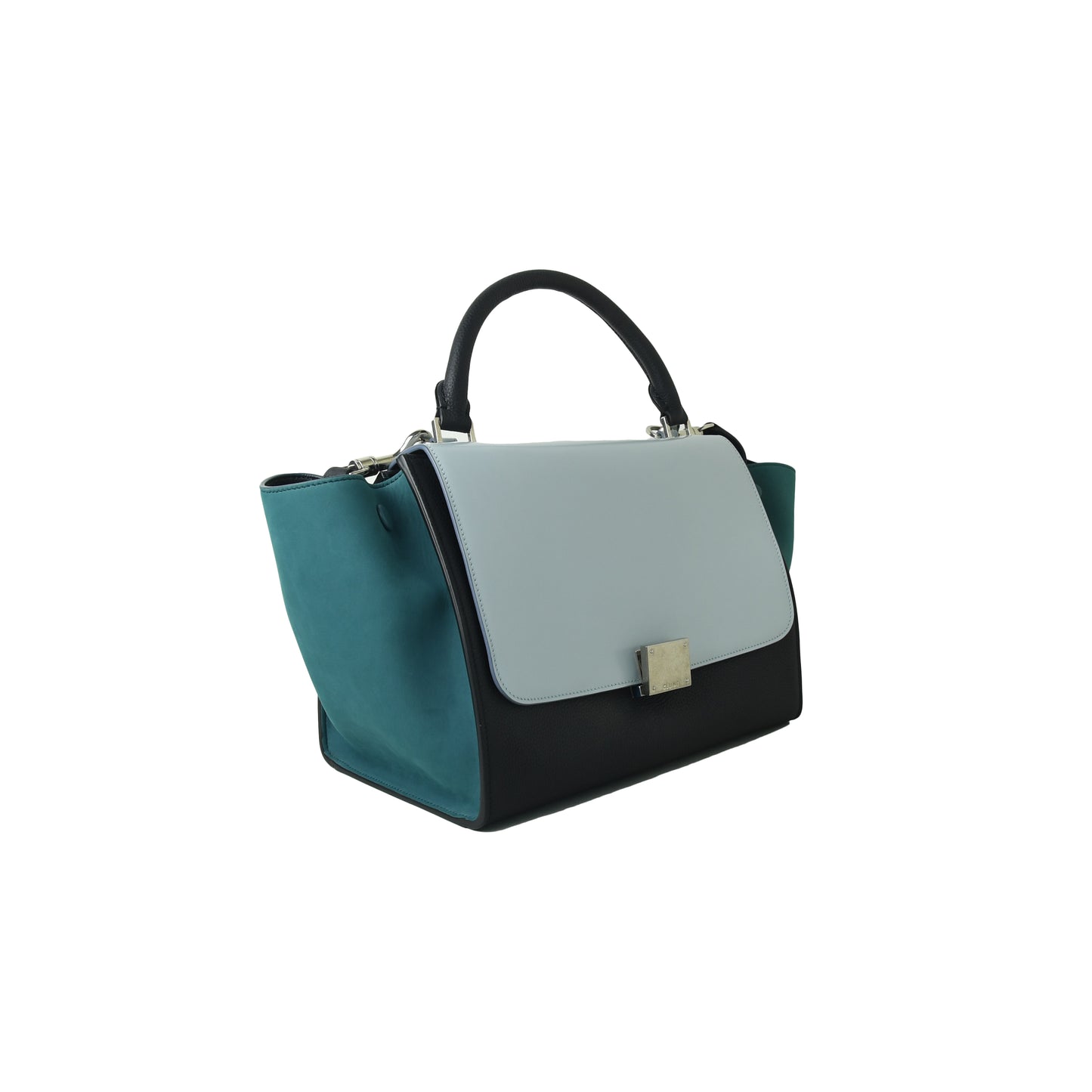 Celine Small Trapeze Bag White Navy Light Blue Green - NOBLEMARS