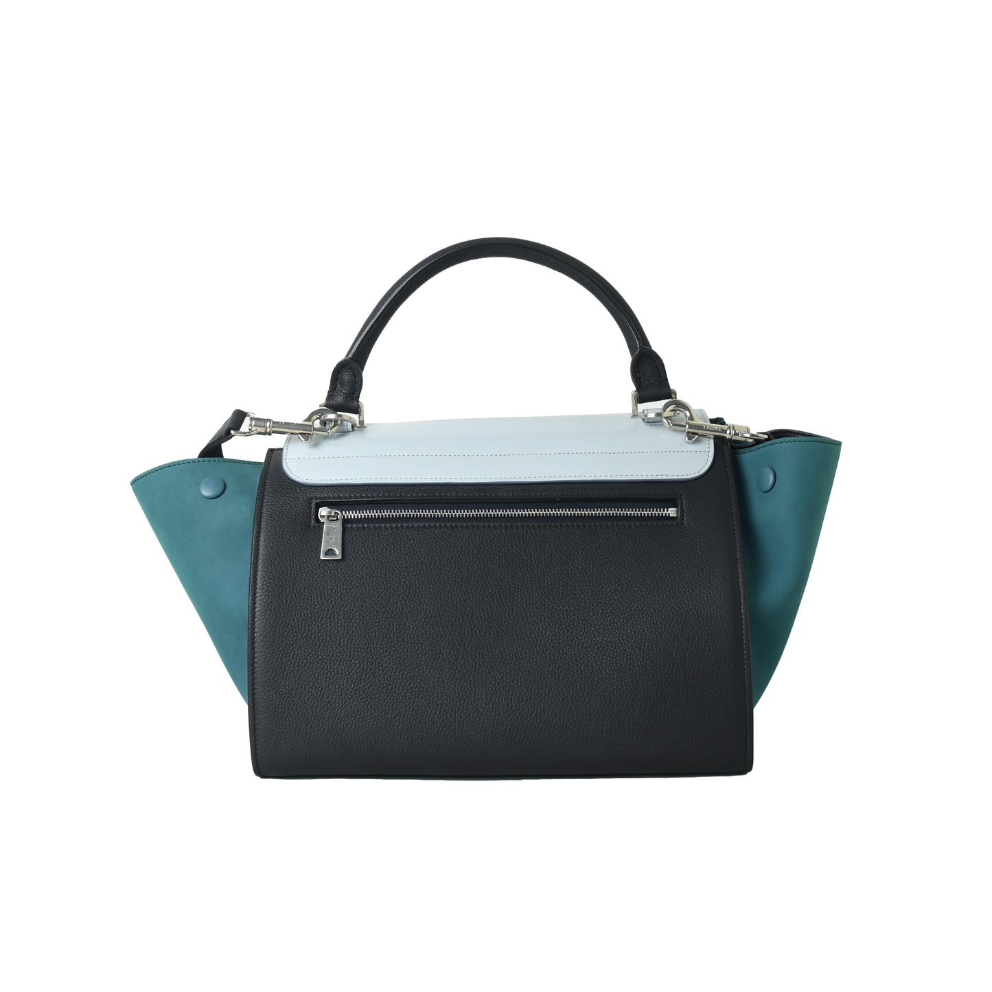 Celine Small Trapeze Bag White Navy Light Blue Green - NOBLEMARS